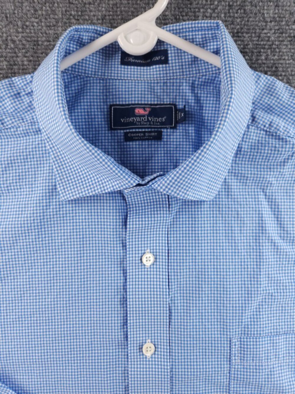 Vineyard Vines Check Cotton Cooper 2XL Blue Mens Shirt Long Sleeve Pocket Spread